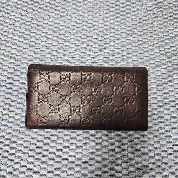 Gucci Guccissima Leather Maroon Brown Long Wallet with Gold Heart GG Design - Picture 3 of 7